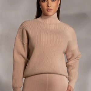 Turtleneck Ribbed Knit Sweater - Cream